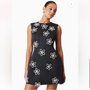 elliatt maiara black 3d floral diamante mini fit & flare mini dress size medium
